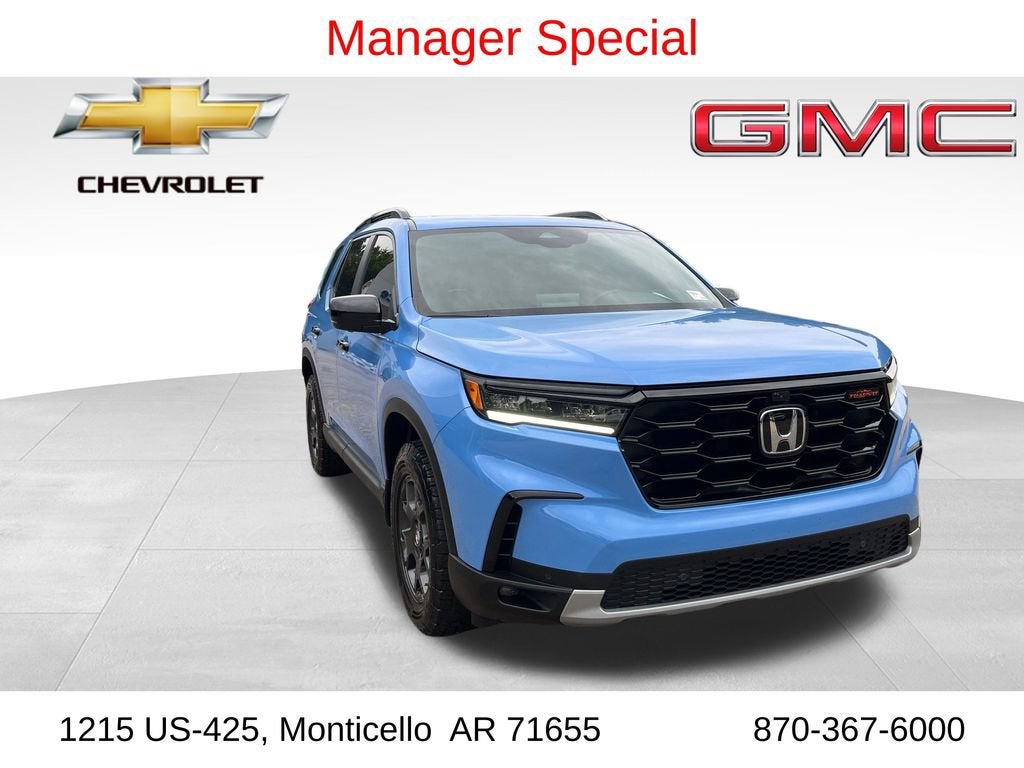 2025 Honda Pilot TrailSport in Blue — front three-quarter view